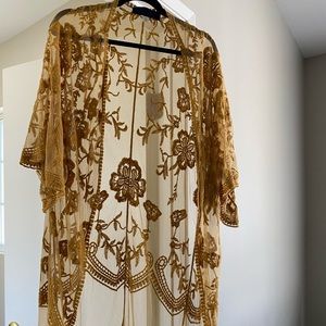 Mustard yellow lace kimono